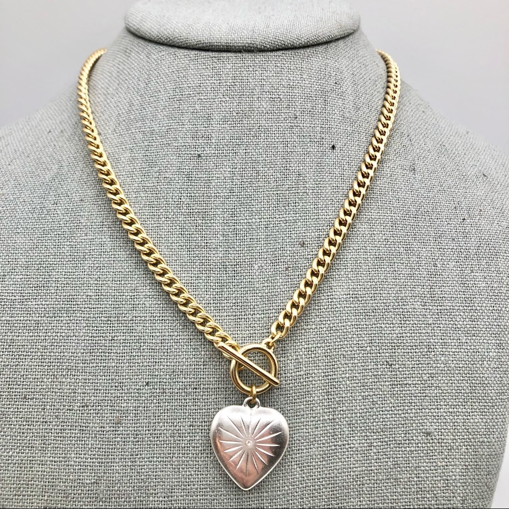 Lucky Brand Heart Pendant Gold Tone Necklace With Toggle Clasp